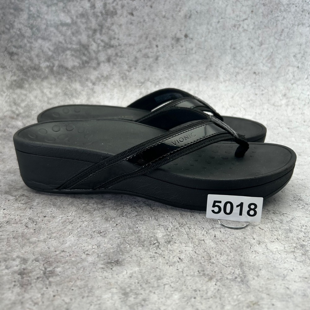 Vionic High Tide II Sandals Women 7 Black Platform Orthotic Flip Flop Comfort